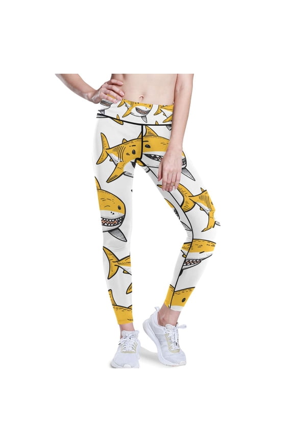 Sharks Yellow Yoga Pants with Pockets for Women Workout Athletic Yoga Leggings