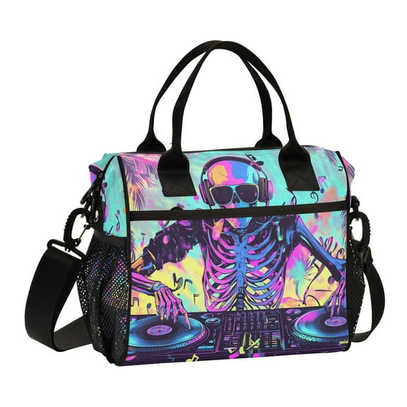 Ckdifva Skeleton Play Music Cooler Bag Cooler Cooling Tote Lunch Bag Lunch Box Front Pocket with Shoulder Strap