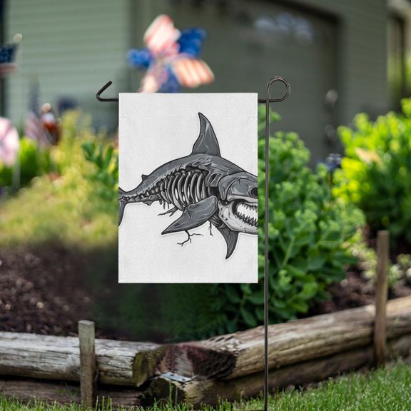Ckdifva Skeleton Shark Garden Flag 12 x 18 Inch Vertical Double Sided for Yard Lawn Outdoor Outside