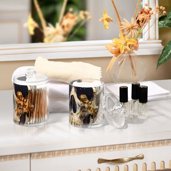 Ckdifva Skull Eye Patch Gold Coins Storage Jar with Lid Acrylic Organization Storage Containers Set of 4