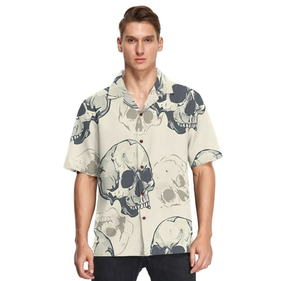Ckdifva Skulls Mens Button Down Short Sleeve Shirt Casual Shirts Beach Hawaiian Shirts
