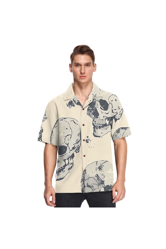 Skulls Skeleton Mens Button Down Short Sleeve Shirt Casual Shirts Beach Hawaiian Shirts