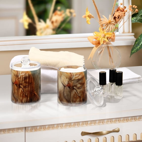 Ckdifva Sleep Cat Storage Jar with Lid Acrylic Organization Storage Containers Set of 2