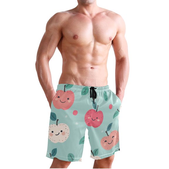 Ckdifva Smile Apples Men's Board Shorts Swim Trunks Drawstring Summer Beach Golf Shorts Quick Dry with Pockets