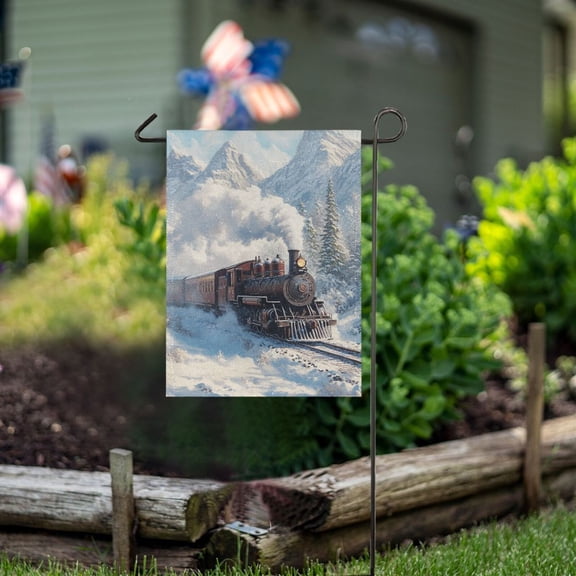 Ckdifva Snow Trees Train Garden Flag 12 x 18 Inch Vertical Double Sided for Yard Lawn Outdoor Outside