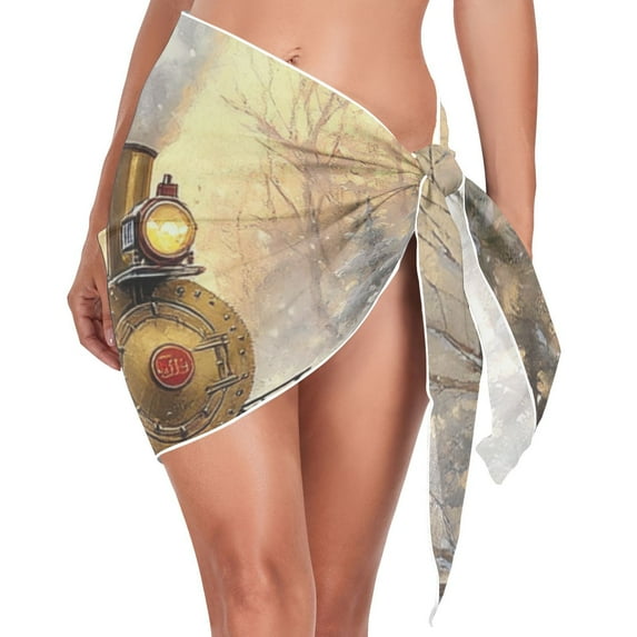 Ckdifva Snow and Train Beach Cover Up for Women Swimsuit Coverups Bikini Wrap Short Skirt