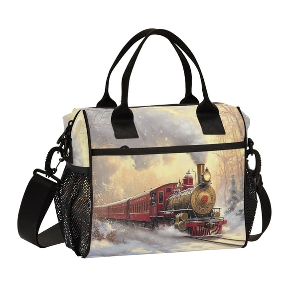 Ckdifva Snow and Train Cooler Bag Cooler Cooling Tote Lunch Bag Lunch Box Front Pocket with Shoulder Strap