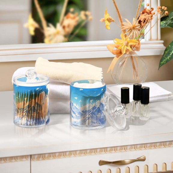 Ckdifva Snow-capped Mountains Storage Jar with Lid Acrylic Organization Storage Containers Set of 4