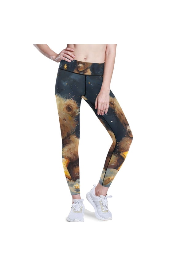 Stars Teddy Bear Yoga Pants with Pockets for Women Workout Athletic Yoga Leggings