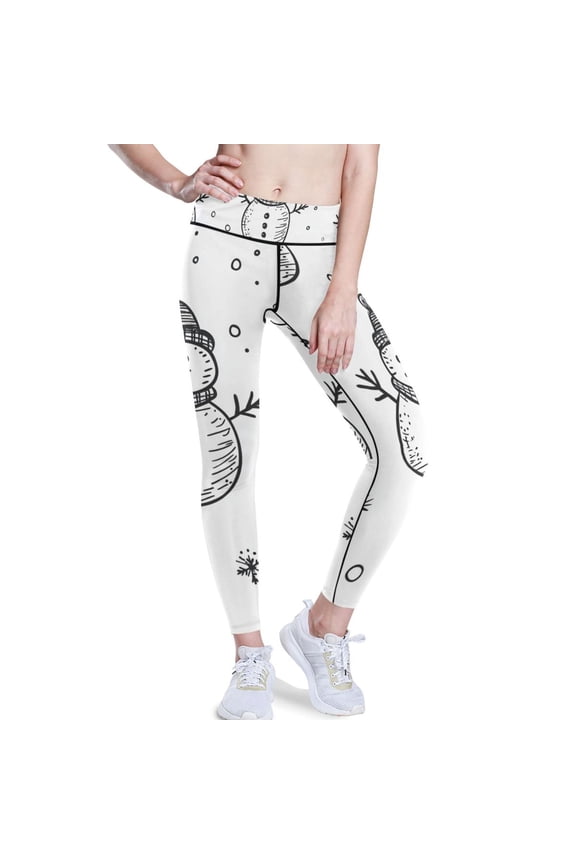 Stick Figure Snowman Yoga Pants with Pockets for Women Workout Athletic Yoga Leggings