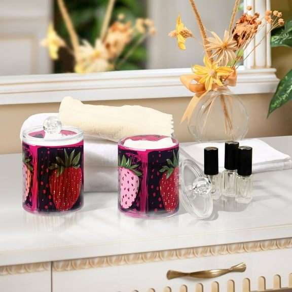 Ckdifva Strawberrys and Grids Storage Jar with Lid Acrylic Organization Storage Containers Set of 4