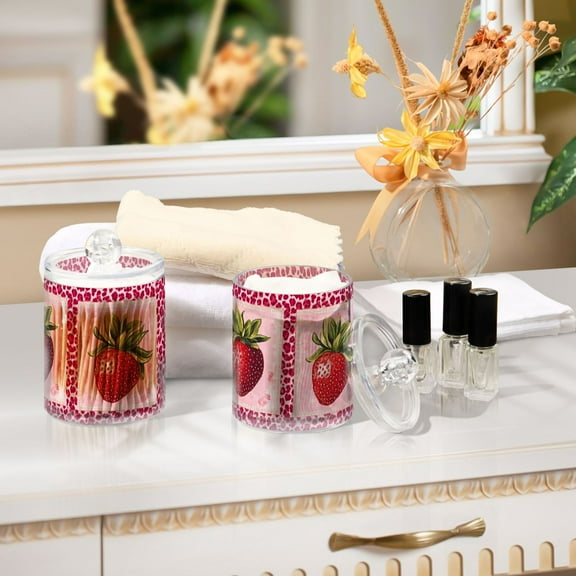 Ckdifva Strawberrys and Lattice Storage Jar with Lid Acrylic Organization Storage Containers Set of 4