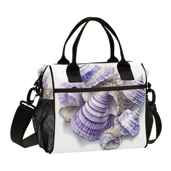 Ckdifva Stripe Shells Purple Cooler Bag Cooler Cooling Tote Lunch Bag Lunch Box Front Pocket with Shoulder Strap