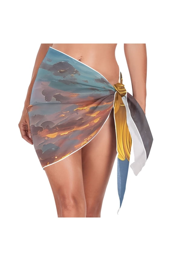 Sunflower and Sky Beach Cover Up for Women Swimsuit Coverups Bikini Wrap Short Skirt