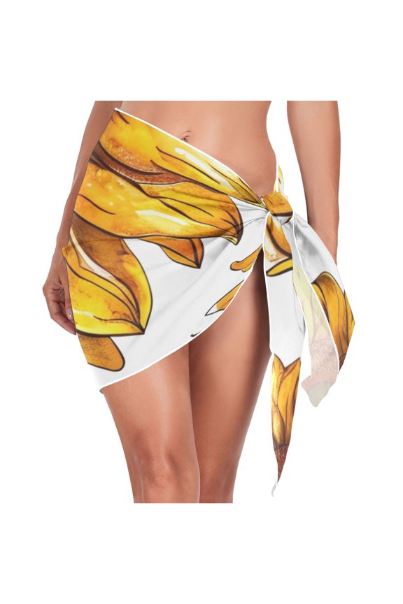 Sunflower in White Beach Cover Up for Women Swimsuit Coverups Bikini Wrap Short Skirt