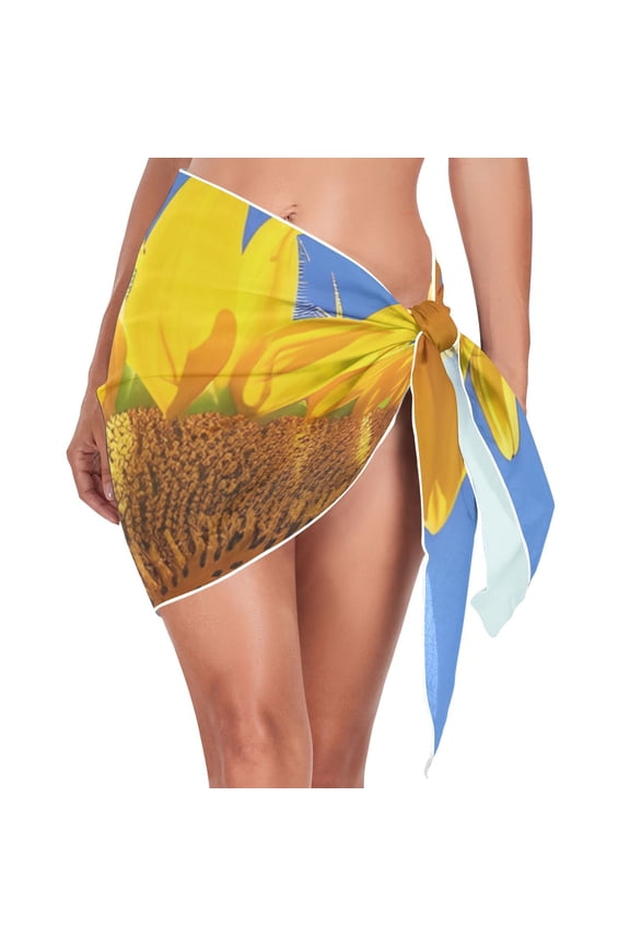 Sunflowers Blue Sky Beach Cover Up for Women Swimsuit Coverups Bikini Wrap Short Skirt