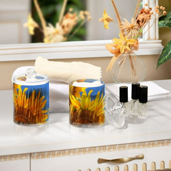 Ckdifva Sunflowers Blue Sky Storage Jar with Lid Acrylic Organization Storage Containers Set of 2
