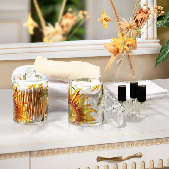 Ckdifva Sunflowers with Bamboo Storage Jar with Lid Acrylic Organization Storage Containers Set of 2