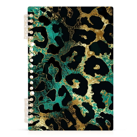 Ckdifva Teal Gold Leopard A5 Ring Binder Notebook Journey Note Diary College Ruled Study 60 Pages