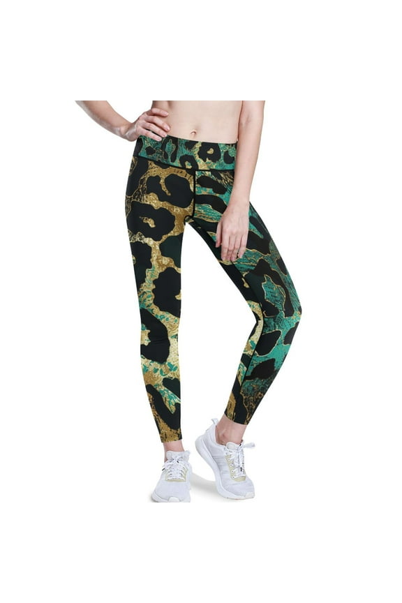 Teal Gold Leopard Yoga Pants with Pockets for Women Workout Athletic Yoga Leggings
