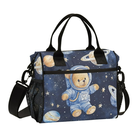 Ckdifva Teddy Bear Astronaut Cooler Bag Cooler Cooling Tote Lunch Bag Lunch Box Front Pocket with Shoulder Strap