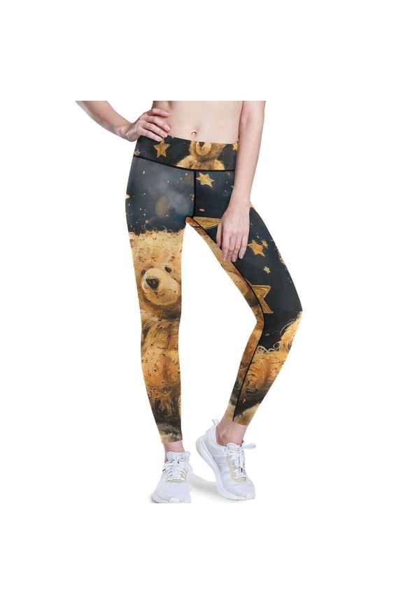 Teddy Bear Stars Yoga Pants with Pockets for Women Workout Athletic Yoga Leggings
