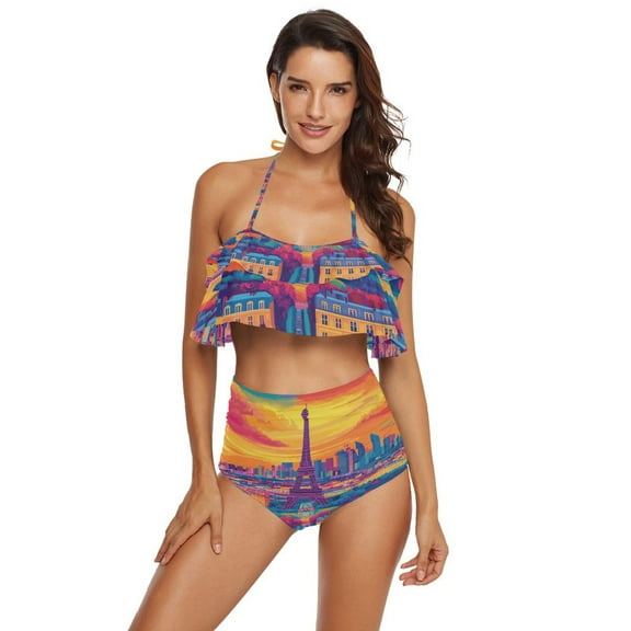 Ckdifva Tower and Houses Womens High Waisted Bikini Set Two Piece Swimsuit Bathing Suits