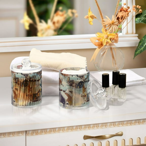 Ckdifva Town Houses Storage Jar with Lid Acrylic Organization Storage Containers Set of 2