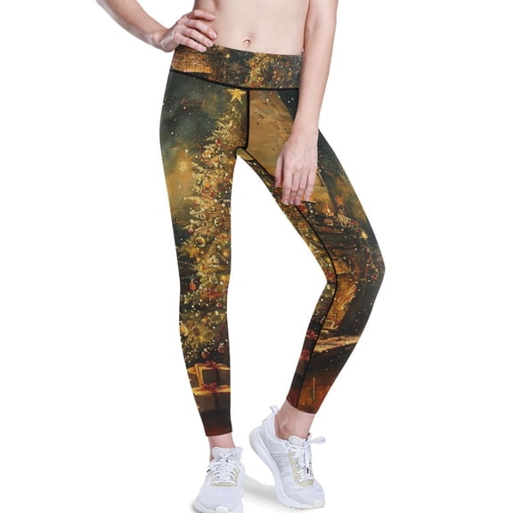 Ckdifva Tree Christmas Fire Yoga Pants with Pockets for Women Workout Athletic Yoga Leggings