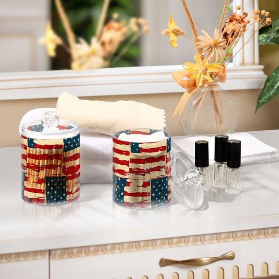 Ckdifva Us Flags Storage Jar with Lid Acrylic Organization Storage Containers Set of 2