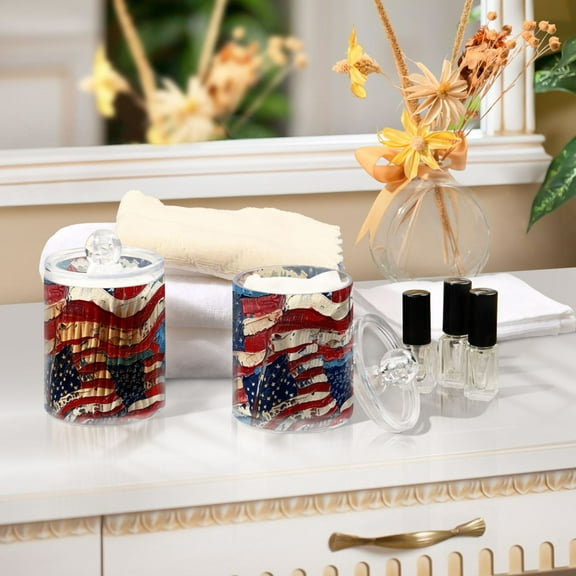 Ckdifva Usa Flags Storage Jar with Lid Acrylic Organization Storage Containers Set of 2