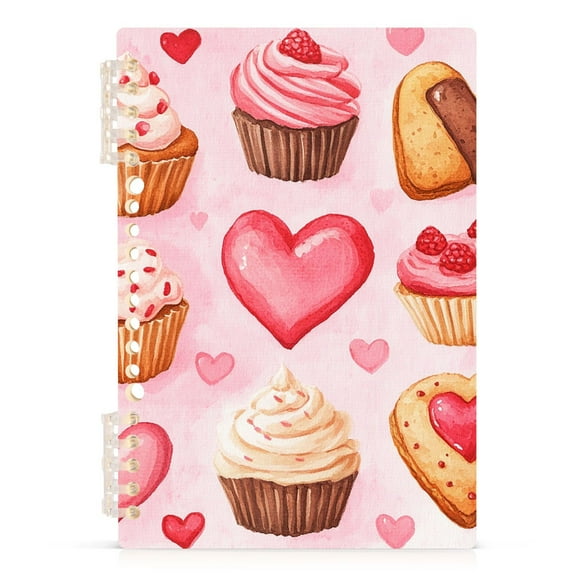 Ckdifva Valentines Day Cupcakes A5 Ring Binder Notebook Journey Note Diary College Ruled Study 60 Pages