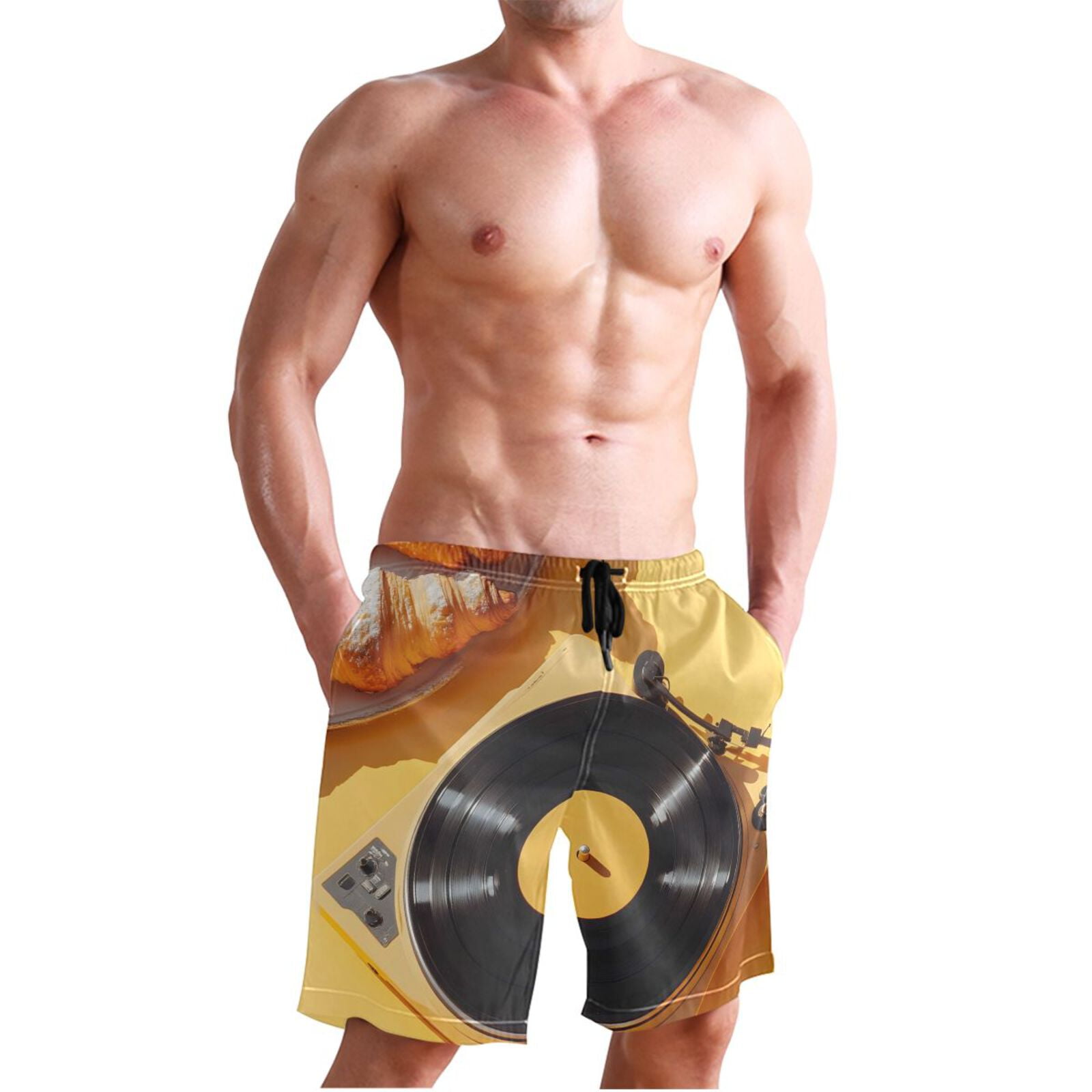 Ckdifva Vintage Cd Bread Men's Board Shorts Swim Trunks Drawstring Summer Beach Golf Shorts Quick Dry with Pockets