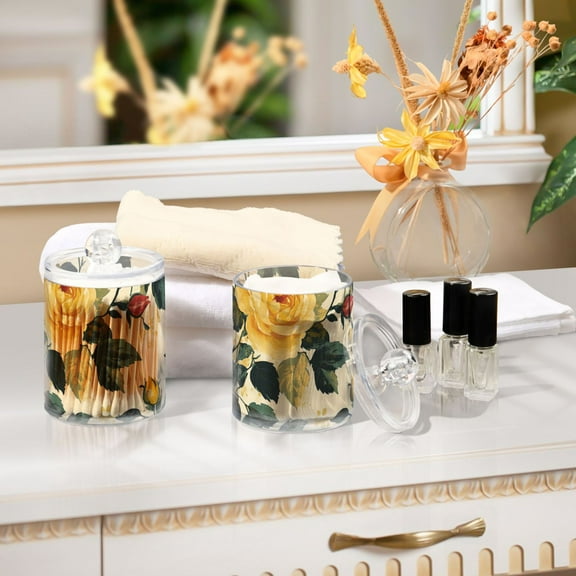 Ckdifva Vintage Flowers Floral Storage Jar with Lid Acrylic Organization Storage Containers Set of 2
