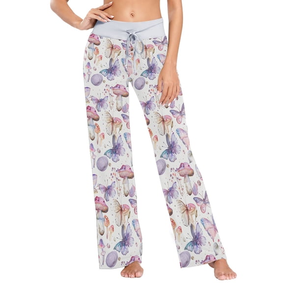 Ckdifva Watercolor Butterflies Mushrooms Womens Sleep Pajama Pants Waistband Lounge Sleepwear Pjs Sweatpants Yoga Pants
