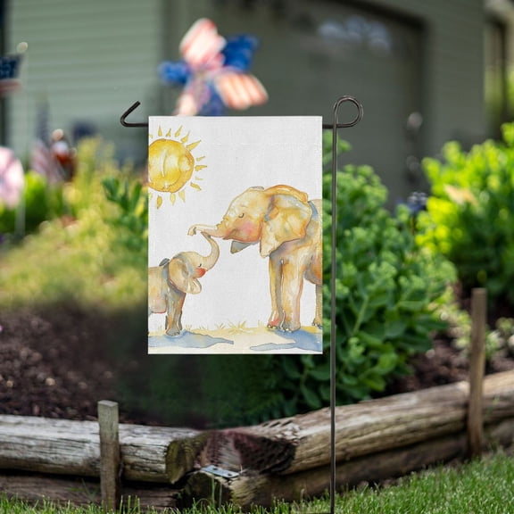 Ckdifva Watercolor Elephants Garden Flag 12 x 18 Inch Vertical Double Sided for Yard Lawn Outdoor Outside