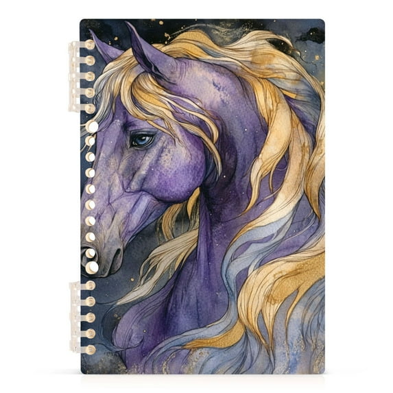 Ckdifva Watercolor Horse Elegant A5 Ring Binder Notebook Journey Note Diary College Ruled Study 60 Pages
