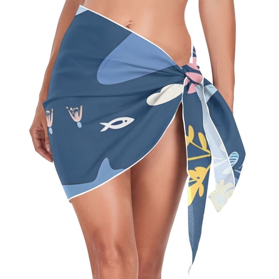 Ckdifva Whales Leaves Beach Cover Up for Women Swimsuit Coverups Bikini Wrap Short Skirt
