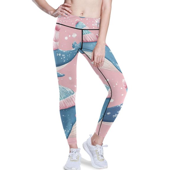 Ckdifva Whales in Winter Yoga Pants with Pockets for Women Workout Athletic Yoga Leggings