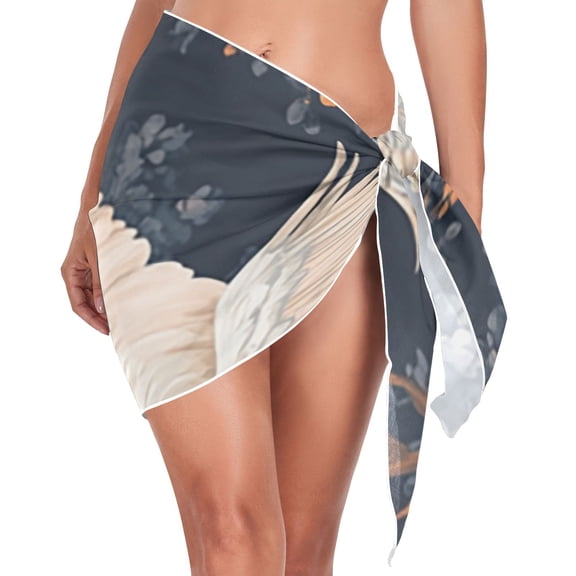 Ckdifva White Cranes Beach Cover Up for Women Swimsuit Coverups Bikini Wrap Short Skirt
