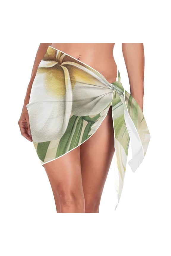 White Flower Beach Cover Up for Women Swimsuit Coverups Bikini Wrap Short Skirt