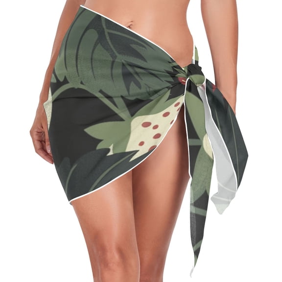 Ckdifva White Strawberries Beach Cover Up for Women Swimsuit Coverups Bikini Wrap Short Skirt