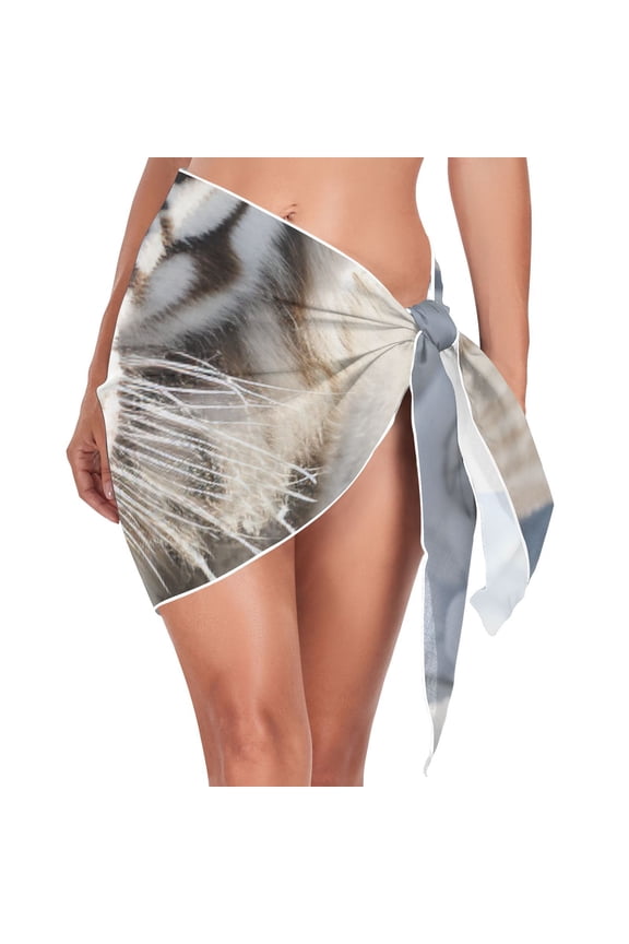 White Tiger Beach Cover Up for Women Swimsuit Coverups Bikini Wrap Short Skirt