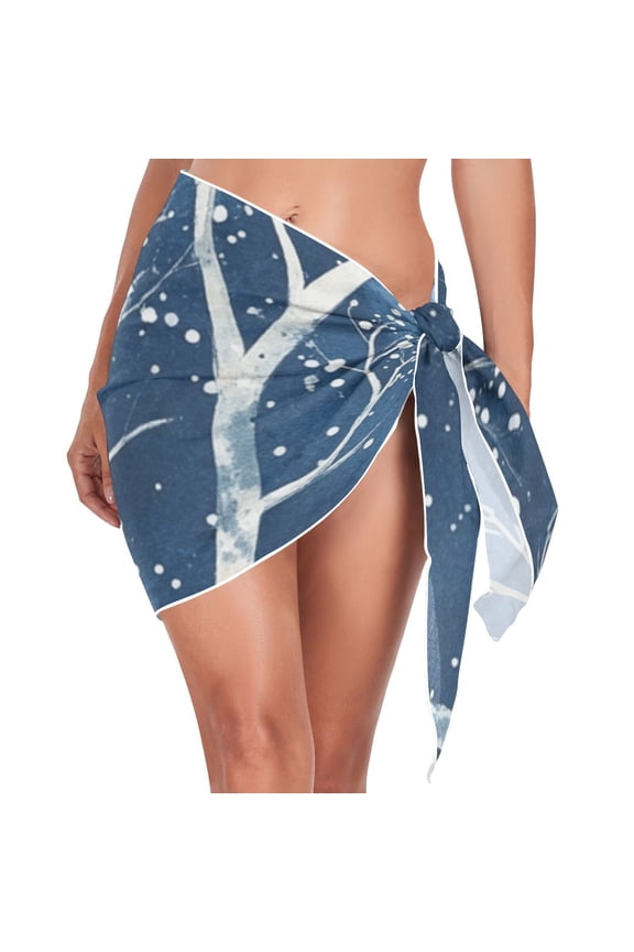 White Trees Winter Beach Cover Up for Women Swimsuit Coverups Bikini Wrap Short Skirt