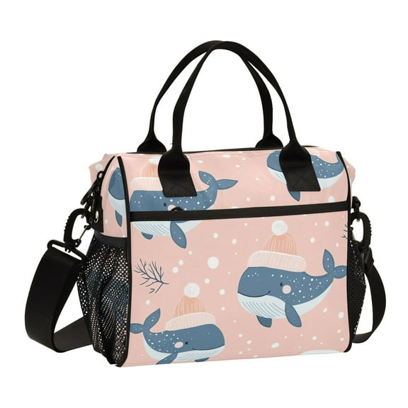 Ckdifva Winter Whales Cooler Bag Cooler Cooling Tote Lunch Bag Lunch Box Front Pocket with Shoulder Strap