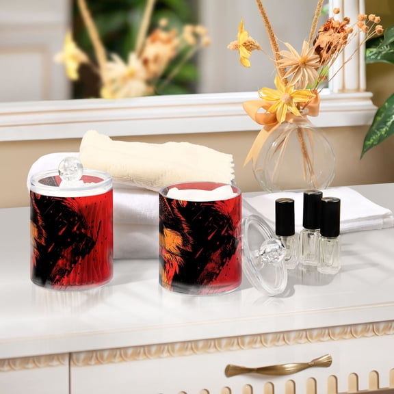 Ckdifva Wolf Face Red Storage Jar with Lid Acrylic Organization Storage Containers Set of 2