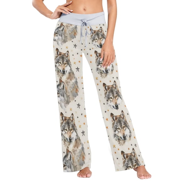 Ckdifva Wolf Face Stars Womens Sleep Pajama Pants Waistband Lounge Sleepwear Pjs Sweatpants Yoga Pants
