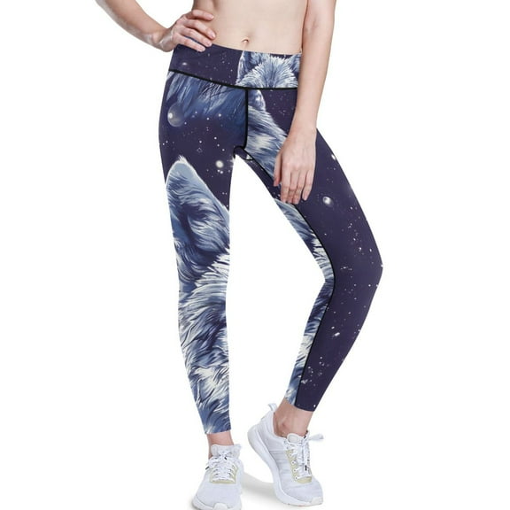 Ckdifva Wolves Space Yoga Pants with Pockets for Women Workout Athletic Yoga Leggings