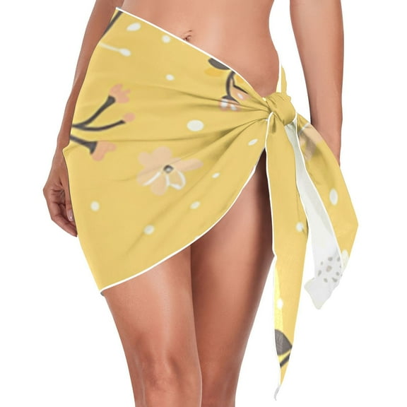 Ckdifva Yellow Floral Beach Cover Up for Women Swimsuit Coverups Bikini Wrap Short Skirt