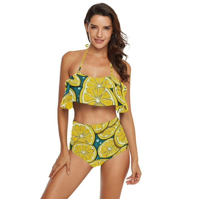 Womens Swimsuits Lemon Bathing Suit Top Ckdifva Yellow Lemon Slice Womens  High Waisted Bikini Set Two Piece Swimsuit Bathing Suits